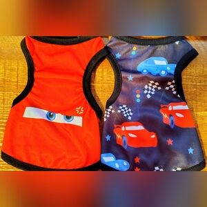 Red and Blue Car-Themed Dog Tanks